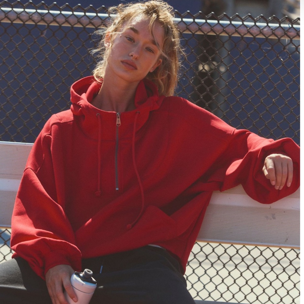 FP Movement by Free People Red Oversized Half-Zip Hoodie